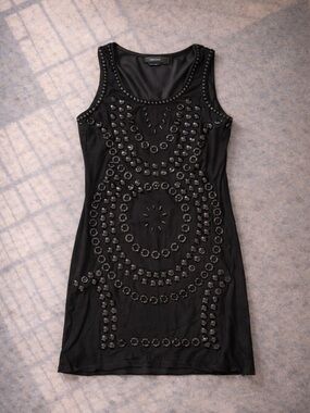 Y2K Glam Shiny Mesh Lined Mini Dress Black Embellished Going Out Party